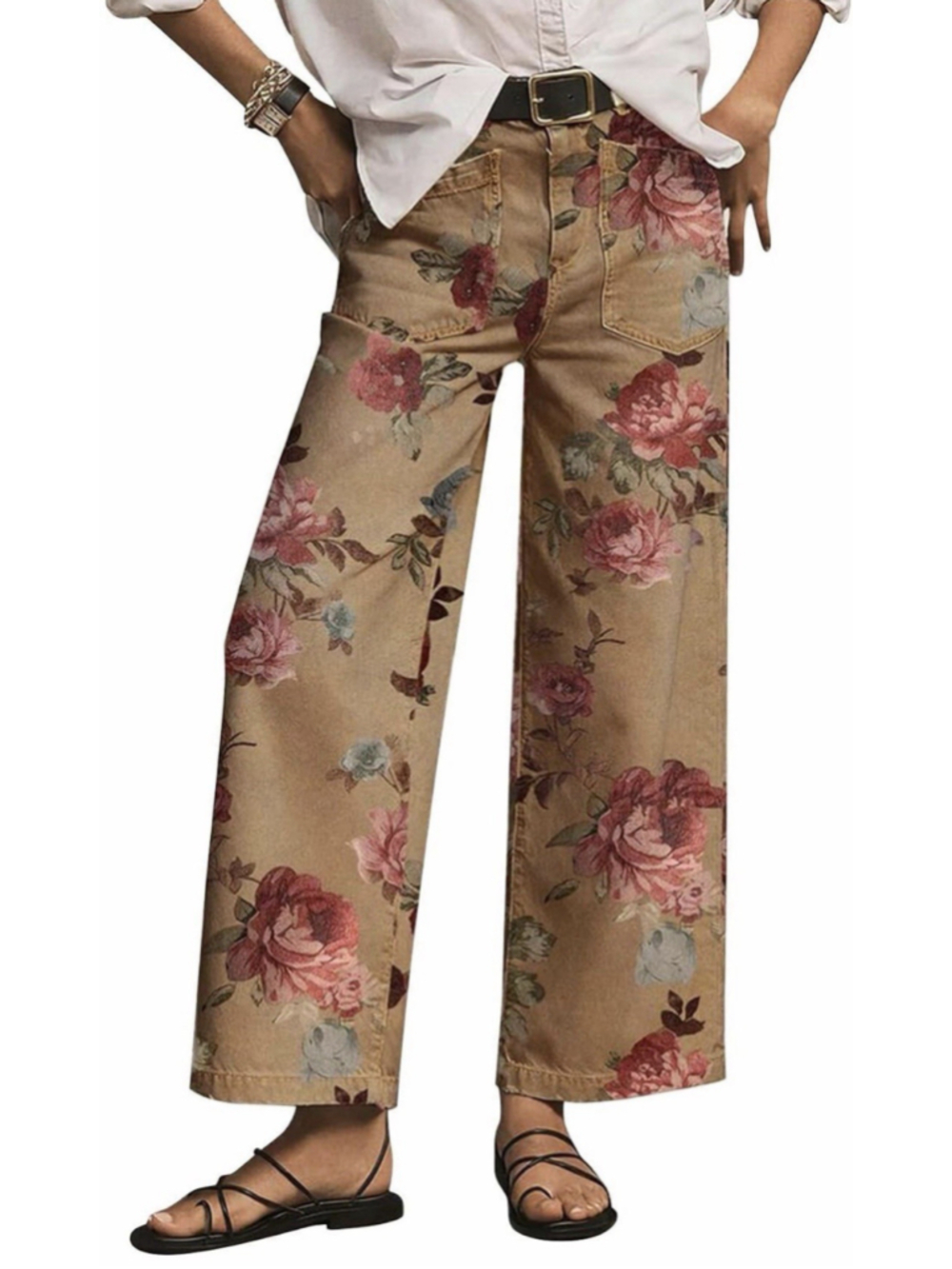 Flamingals Straight High Rise Floral Print Baggy Pants M